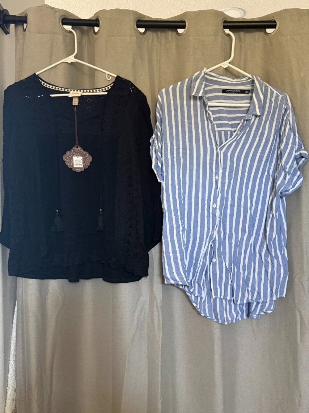 2 Top Bundle |NWT Knox Rose Black Eyelet Blouse + Calvin Klein Jeans Blue Stripe